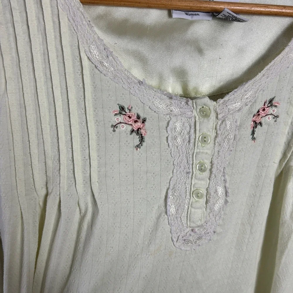 Vintage Bobbie Brooks Womens Long Sleeve Nightgown Yellow Floral Cottagecore‎